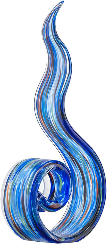 11.4" Tall Hand Blown Glass Sculpture, Murano Style Art Glass Figurine, Modern Coastal Home Decor Accent for Shelf