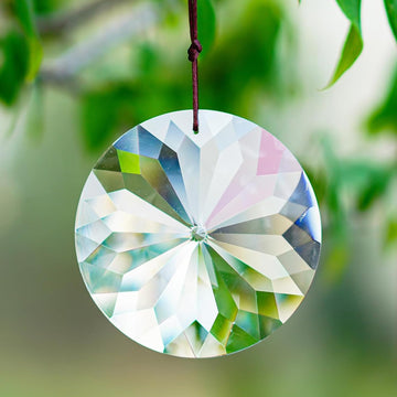Bauhinia Hanging Faceted Crystals Large Window Prisms Suncatcher - 3inch Round Crystal Ornament, Window Hanging Decor