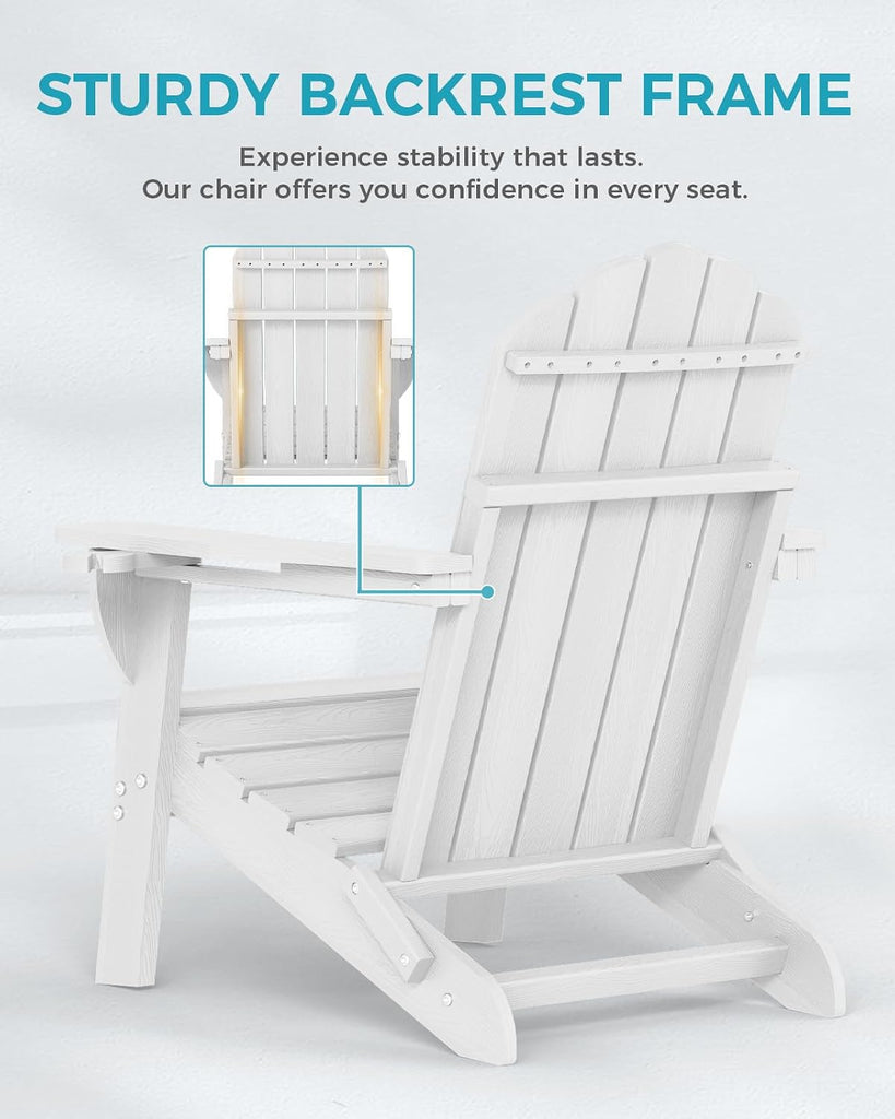 Folding Adirondack Chairs Set of 2, HDPE Outdoor Chair with 2 Cup Holders | All-weather, Wooden Texture, Oversized