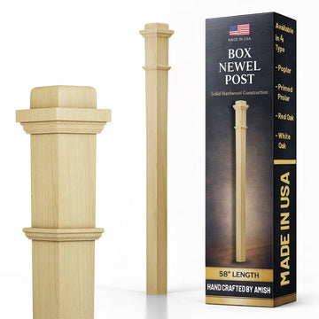 Poplar Box Newel Post 3.5" x 58", Hollow Box Newel Wood Balusters for Staircase Interior, Square Design, 3⁄4" Thick