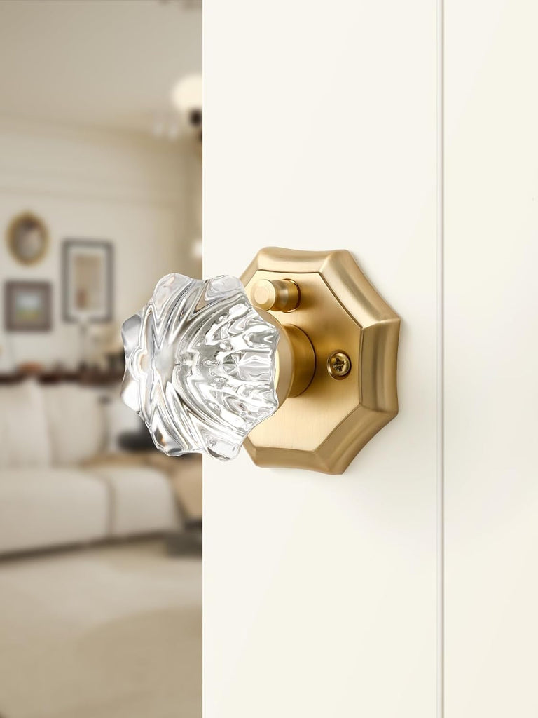 2 Pack Glass Door Knobs Gold Door Knob Interior Satin Brass Privacy Brushed Gold Glass Door Knob Crystal Door Knob