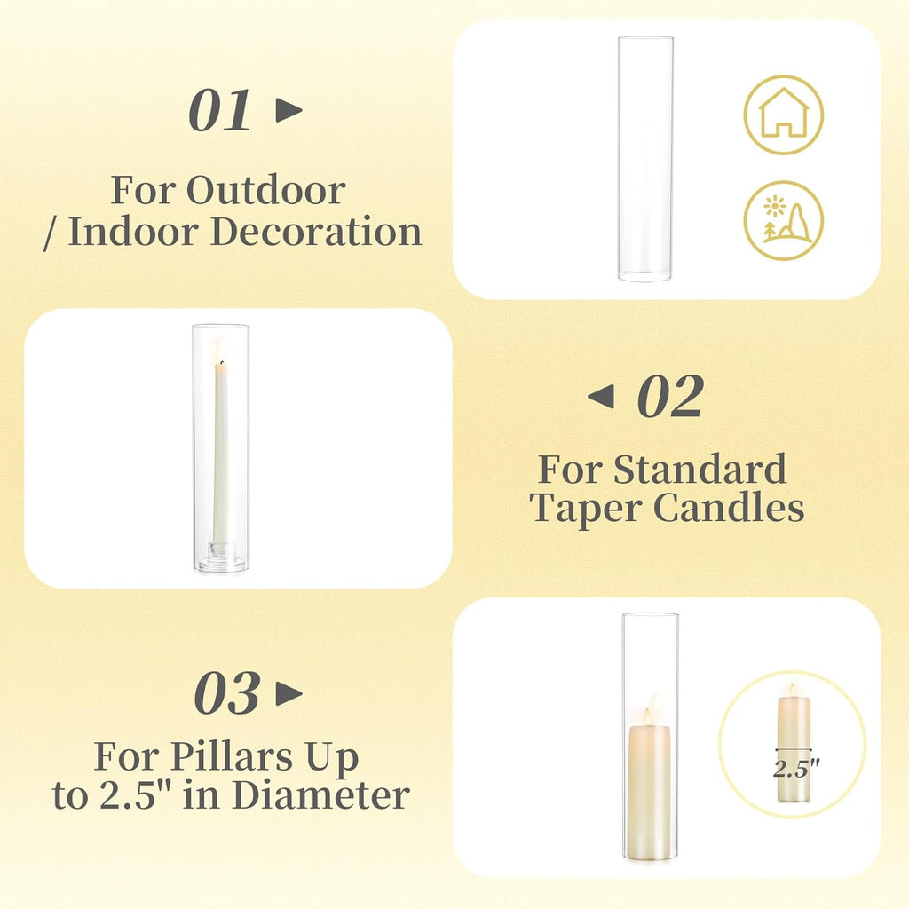 Hurricane Glass Candle Holders: 10 PCS Clear Open Ended Cylinder Candle Holder Sleeve for Candlestick Holders - Taper