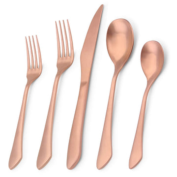 Matte Rose Gold Silverware Set, 20-Piece Stainless Steel Flatware Set, Kitchen Utensil Set Service for 4, Satin