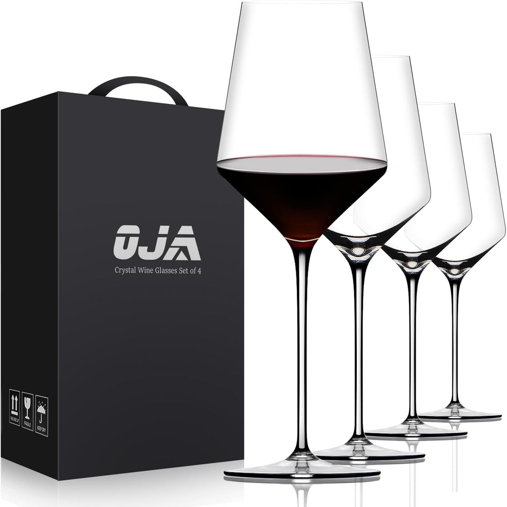 Red Wine Glasses Set of 4, Premium Crystal Wine Glasses Hand Blown,15 oz,Thin Rim,Long Stem,Perfect for Red or