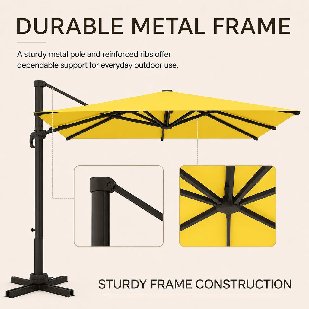10x10 FT Cantilever Patio Umbrella with Base Included, Large Square Aluminum Offset Outdoor Pool Umbrella
