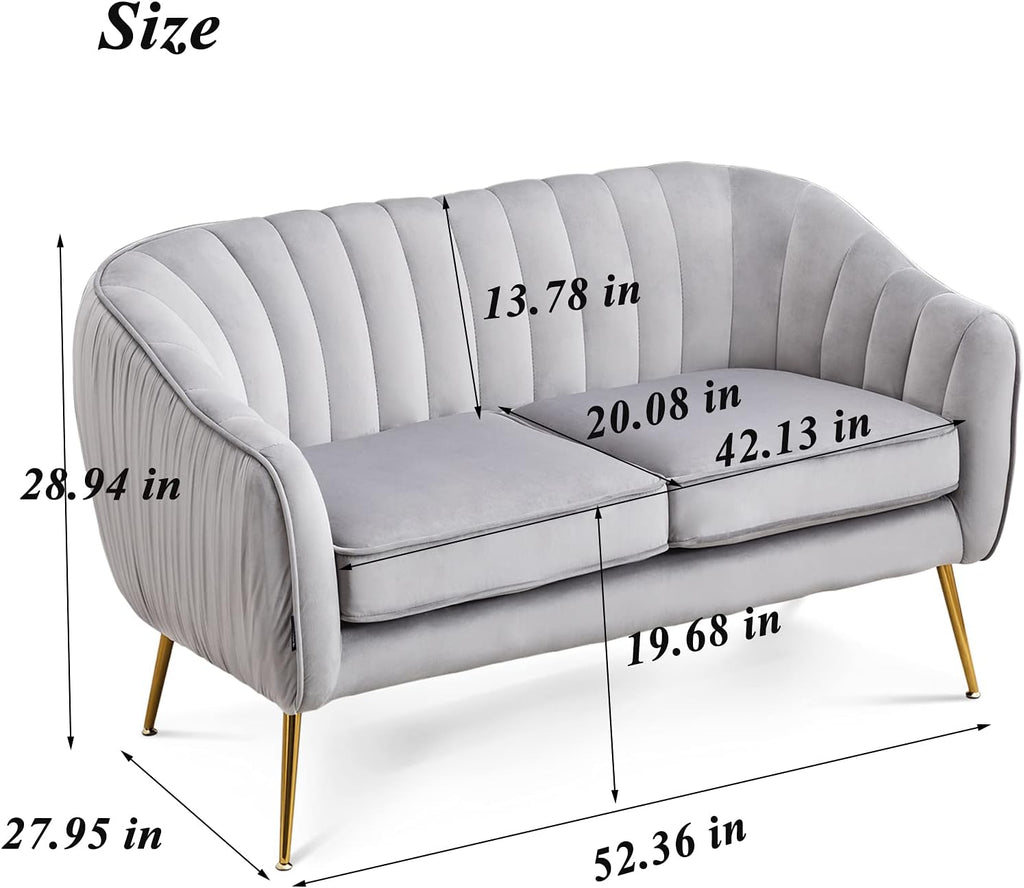 Contemporary Tufted Velvet Tub Barrel Loveseat Sofa Chair Upholstered Couch with Golden Metal Legs Club Two-Seat Sofa