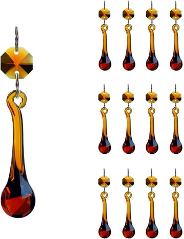 12pcs Raindrop Crystal Chandelier Prism Parts, 53mm (Amber) - Hanging Crystals Glass Beads for Window