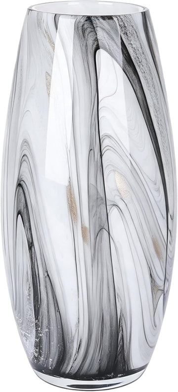Hand Blown Glass Art Vase, Tall Decorative Flower Vase Decor(BKWH)