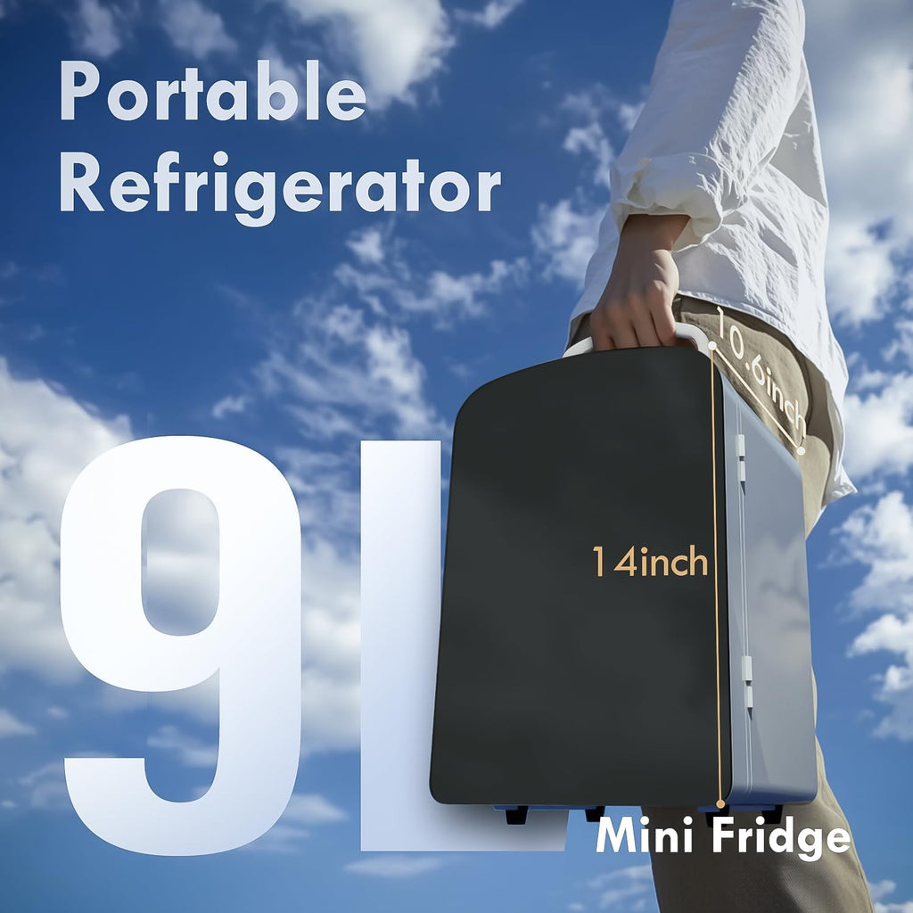 9L Mini Fridge for Bedroom - Car, College Dorm Room & Office Desk 12v Portable Cooler Warmer Skincare, Beauty Makeup