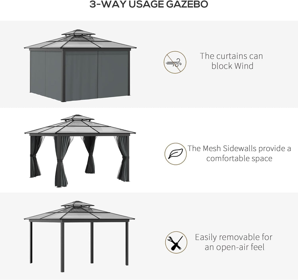 10' x 10' Hardtop Gazebo Canopy with Polycarbonate Roof, Aluminum Frame