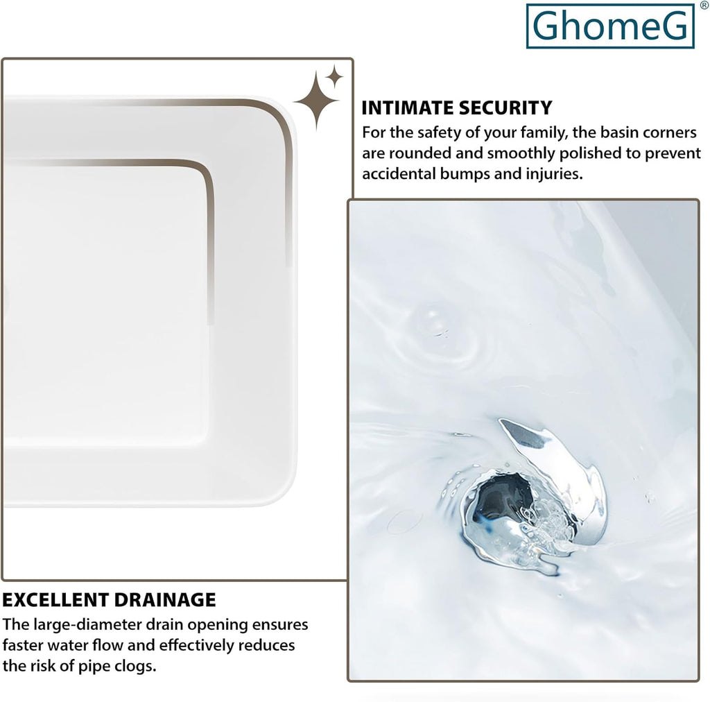 Rectangular Bathroom Vessel Sink 21"x14" Rectangle Above Counter White Porcelain Ceramic Vessel Vanity Sink Art Basin