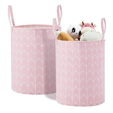 Baby Laundry Basket Nursery Hamper with Long Handles, Pink Geometry 2 Pcs