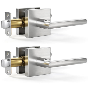 2 Pack Satin Nickel Passage Door Lever, Interior Non-Locking Leverset