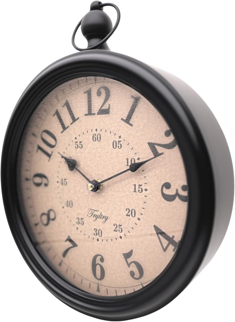 Retro Round Wall Clock Metal Vintage Antique Wall Clocks Battery Operated Old Design Style for Kitchen