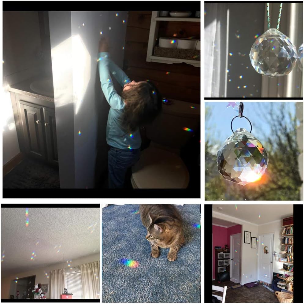 Crystal Prism Ball Window Suncatcher Rainow Maker 30mm/1.18 inches with Chain for Easy Hanging Pack of 3