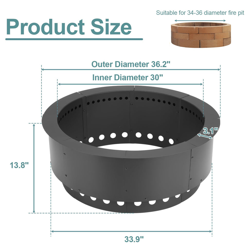 36" Smokeless Metal Fire Pit Ring, 30" Inner Steel Insert