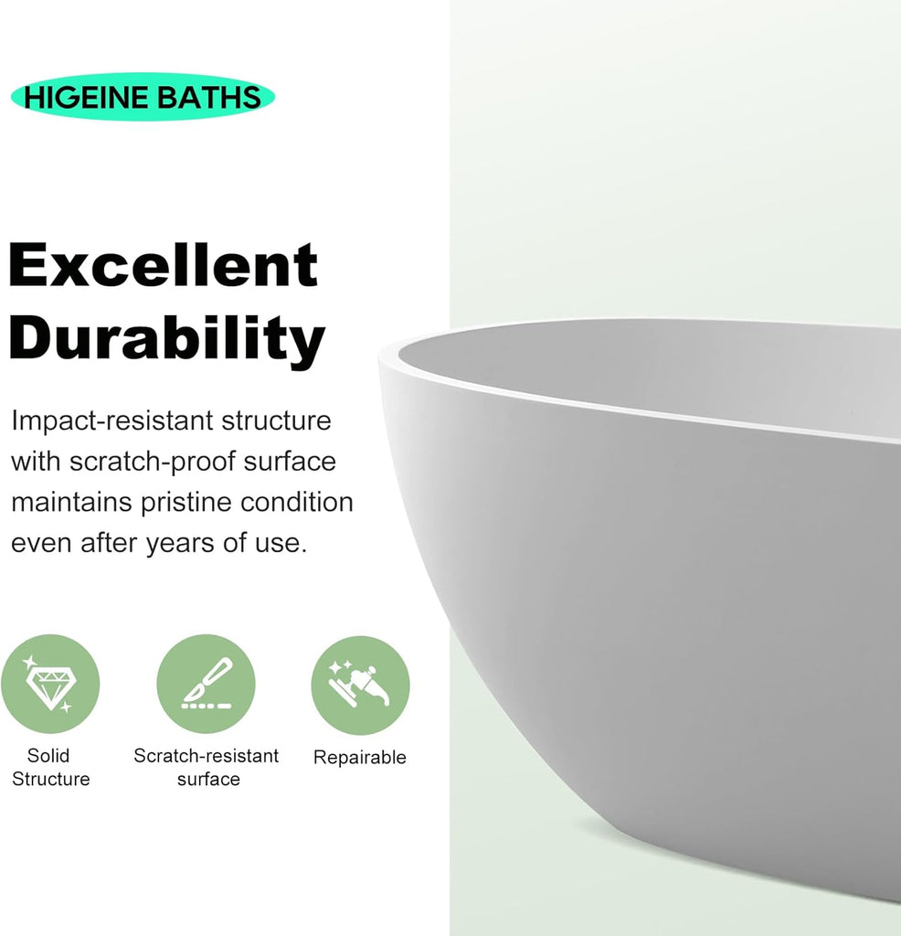 43" Premium Japanese Solid Surface Free Standing Bathtubs, Unique Small Matte White Stone Resin Soaking Tub with