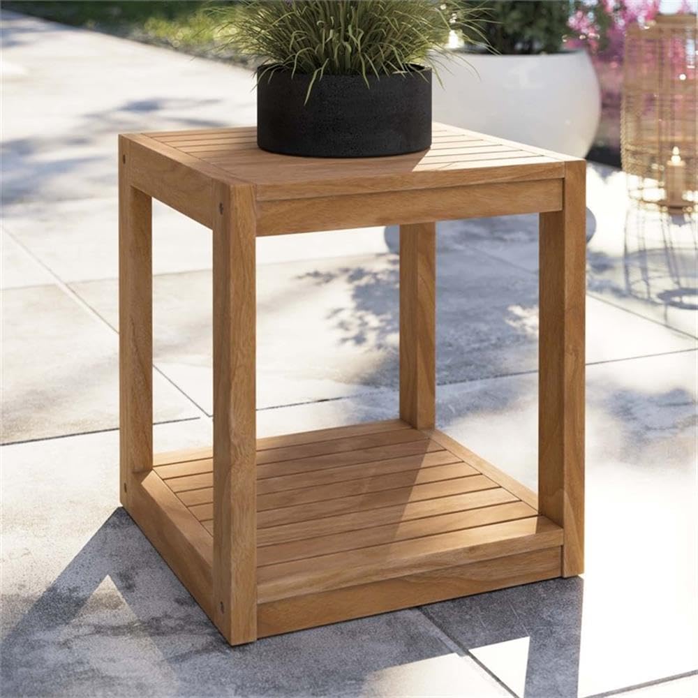 Carlsbad Modern Teak Wood Outdoor Patio Side Table in Natural
