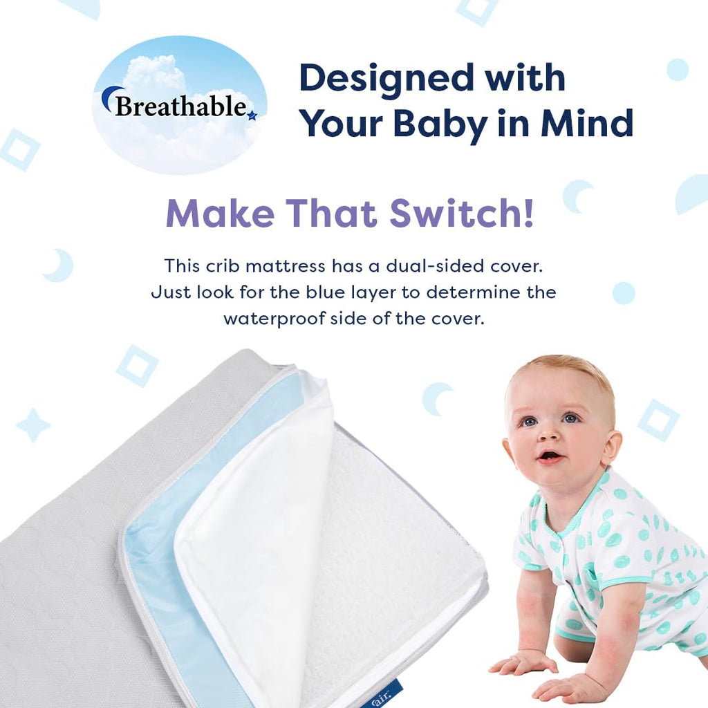Air Crib Mattress, Dual-Sided Infant and Toddler Mattress | Breathable and Washable with Open Core Design |