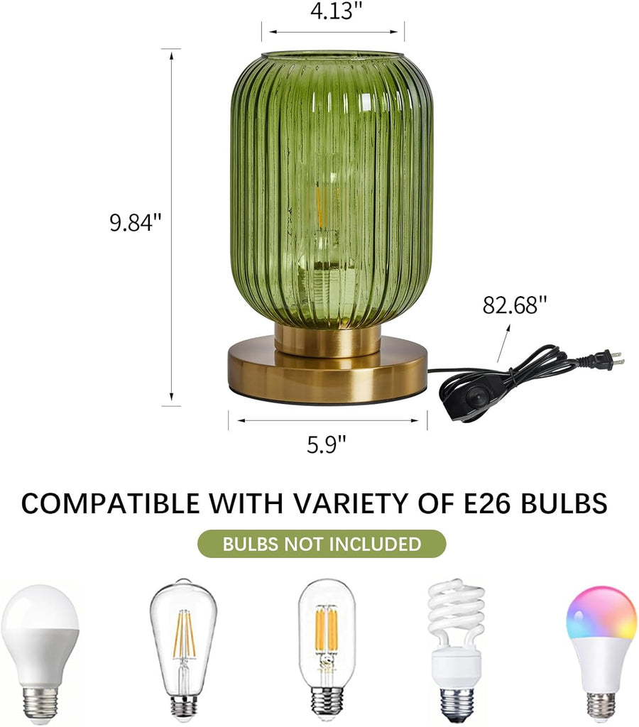 Glass Table Lamps Mid Century Modern Globe, Dimmable Green Table Lamp, Small Gold Table Lamp
