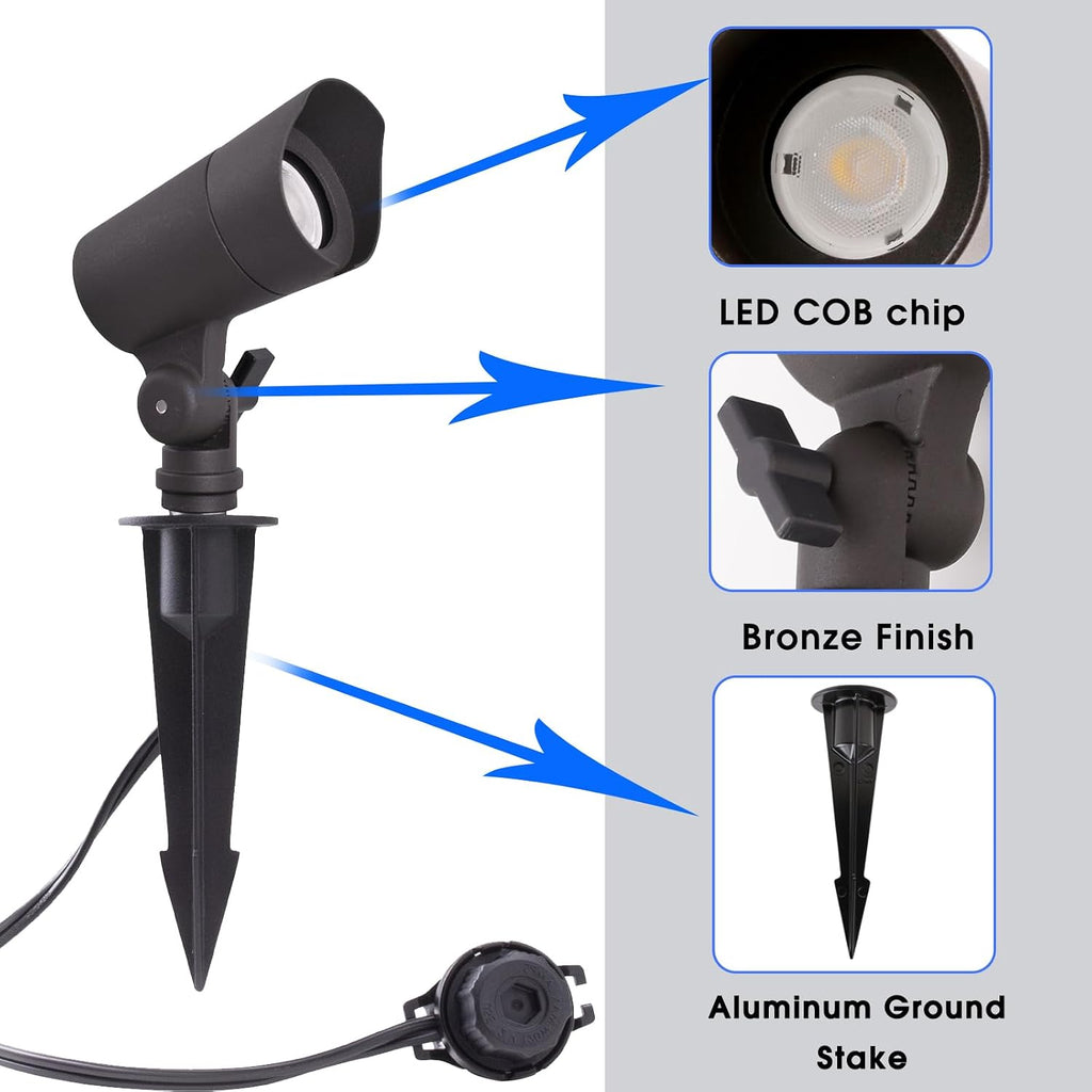 LED Landscape Lights with Connectors, 12V Low Voltage, Warm White 3000k, 4W, 175LM, Outdoor Waterproof Garden Pathway