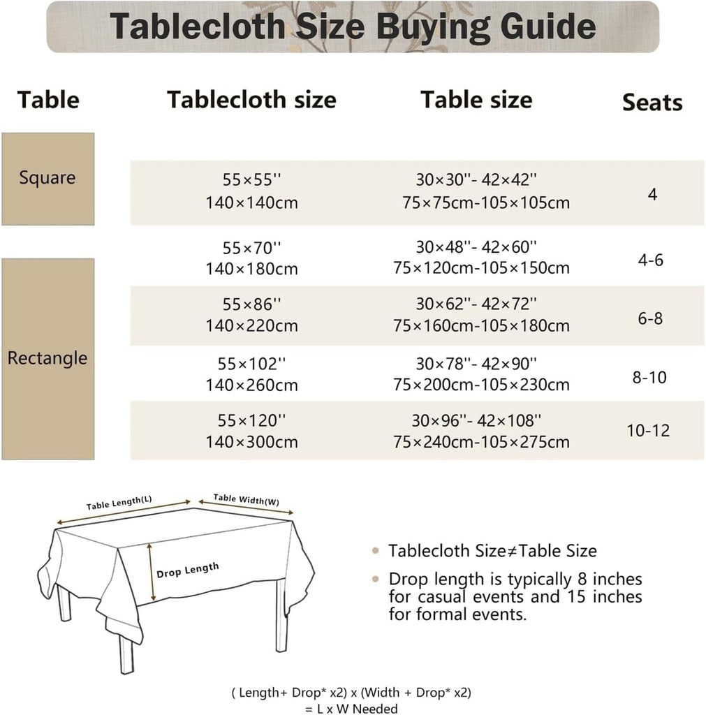 Rustic Waterproof Linen Tablecloth, Heavy Weight Beige Embroidery Table Cloths for Rectangle Tables,