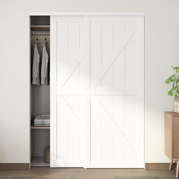 60"(Double 31") x80" Sliding Closet Door, K Style Bypass Closet Door with Hardware Kit & Matching Fa
