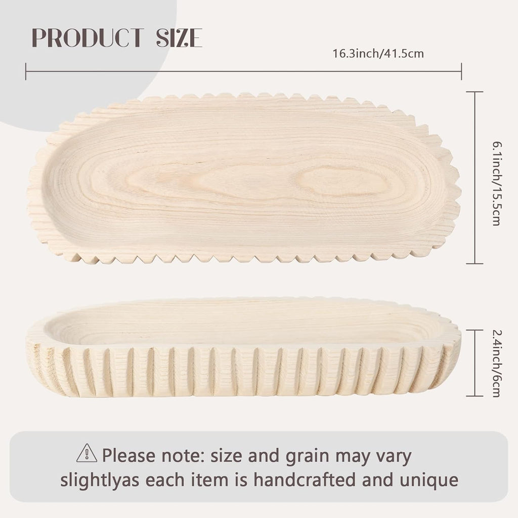 Decorative Dough Bowl Decor, 16" Hand-carved Wood Bowl | Rustic Table Centerpiece Tray with Vertical Stripes, Home