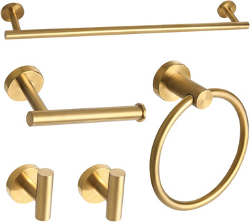 Brushed Gold Bathroom Hardware Accessories Set 5 Piece, Stainless Steel Bath Towel Bar Set 24 Inch,Toilet Paper