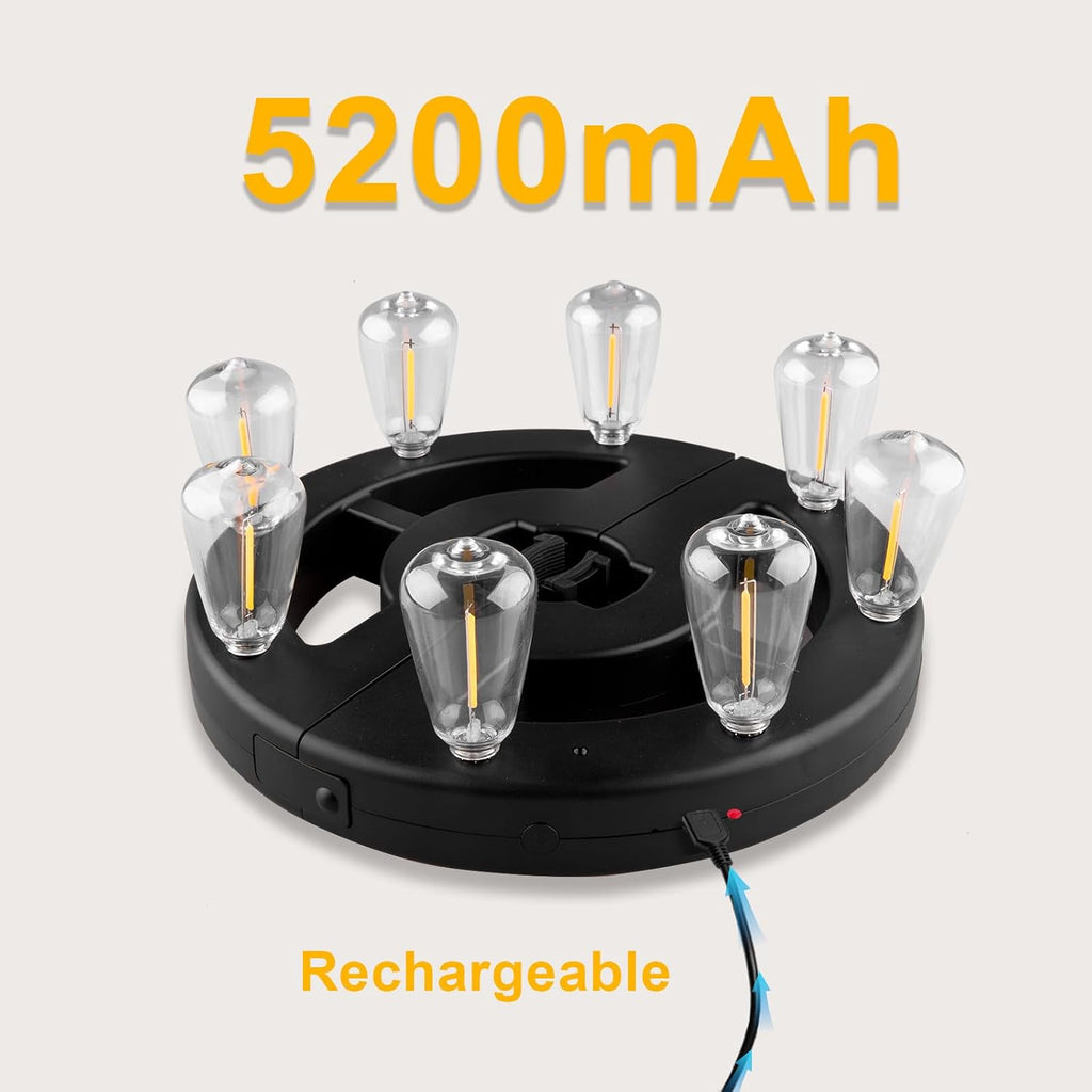 Patio Outdoor Umbrella Lights, Rechargeable Battery Cordless Umbrella Light with 8 Warm White Bulbs 3 Brightness Levels