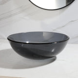 12 Inch Round Bathroom Sink Bowl with Drain Combo,Clear Black Glass Vessel Sink Basin Above Counter Tempered Glass Sink