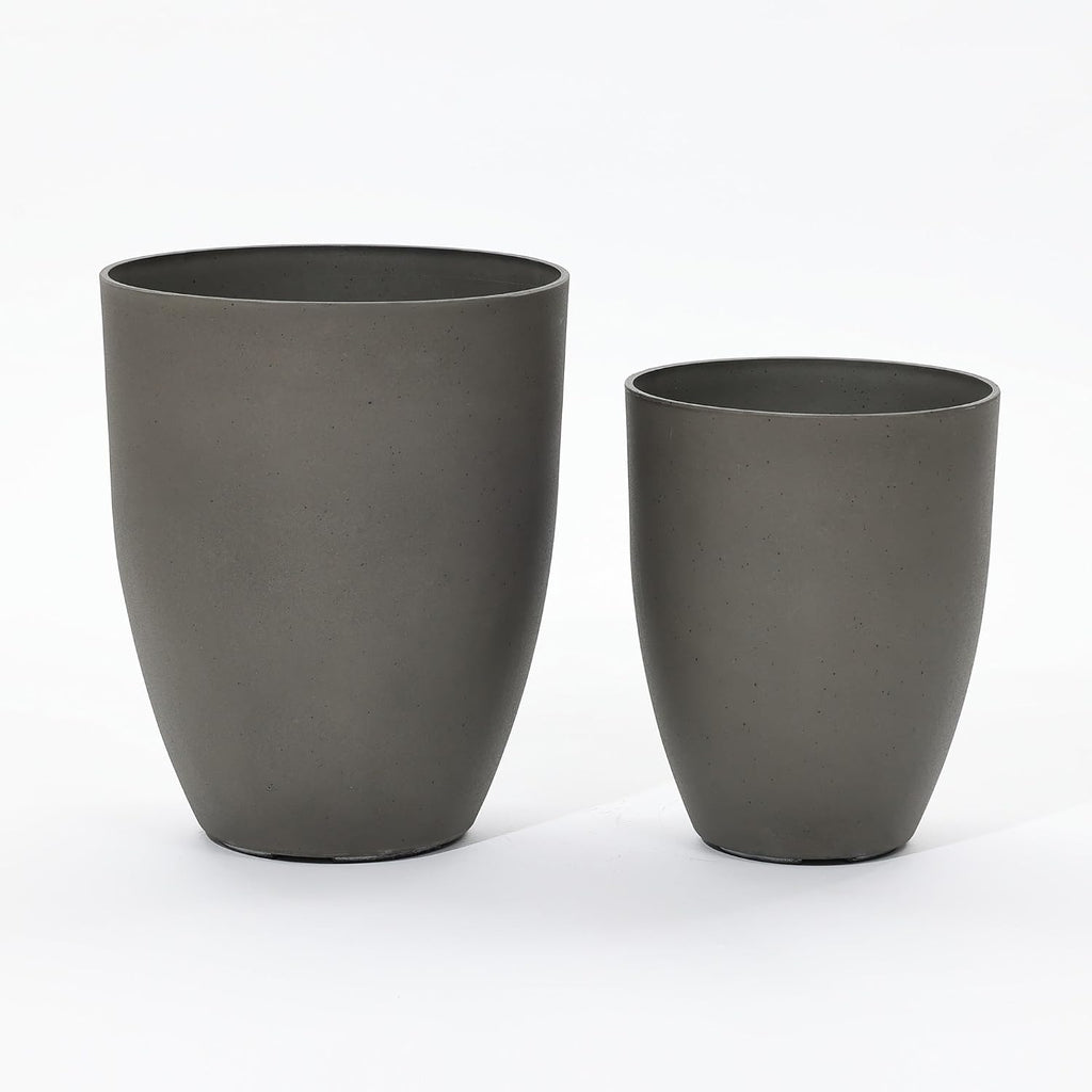 Set of 2 HDPE Tall Planters 16.5" & 13.5", Indoor Outdoor with Drainage Hole and Rubber Plug,Modern