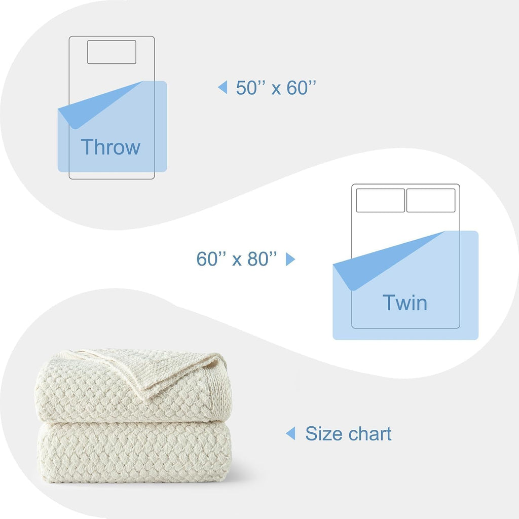 Chunky Chenille Knit Throw Blanket, Lightweight Breathable Summer Throws, Luxe Soft Fuzzy Cozy Basket Woven Stitch