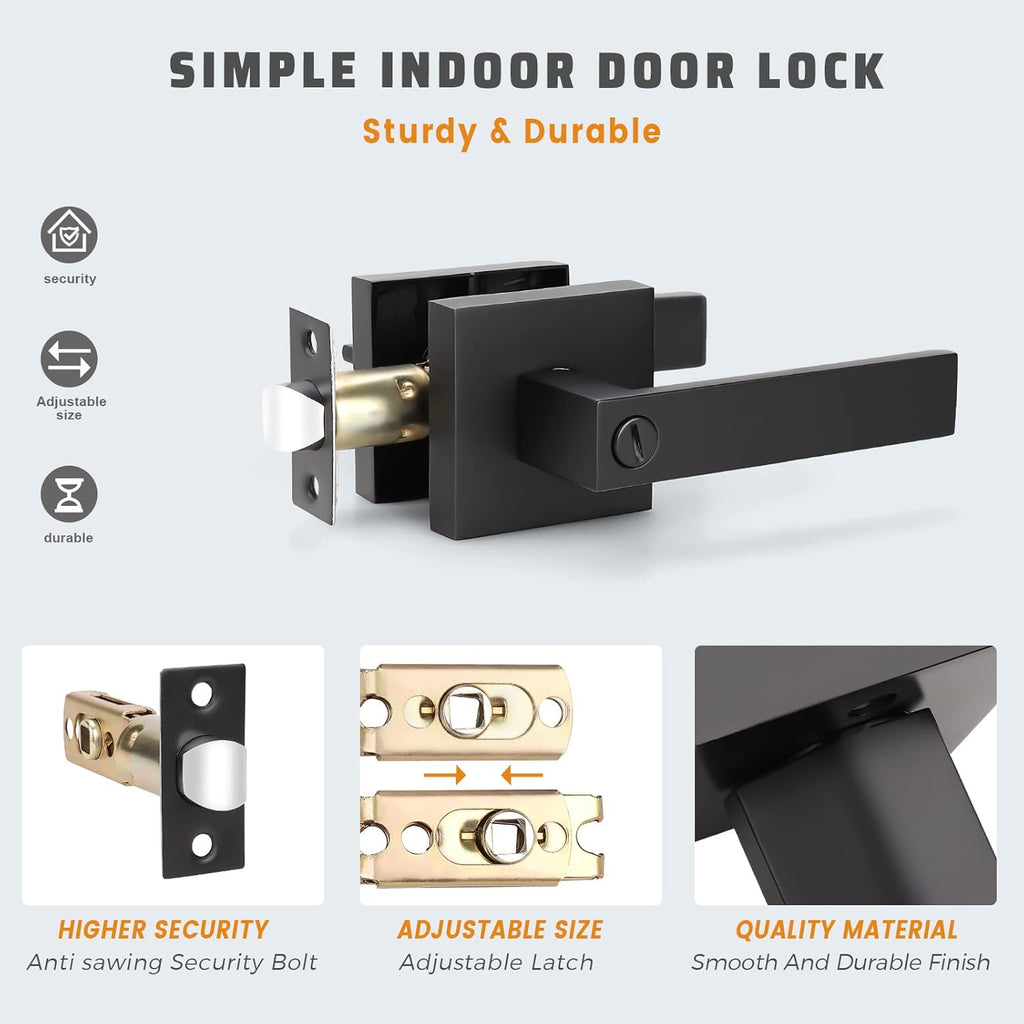 6 Pack Door Handles Black, Privacy Door Lever Bed and Bath Leverset Lockset, Left or Right Handing