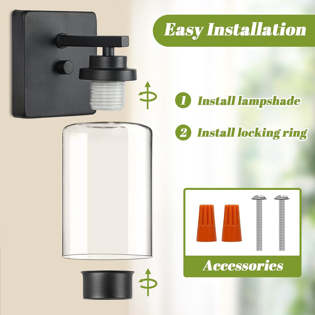 Wall Sconces Set of 2 , Modern Vanity Light Fixtures | Matte Black Wall Mount Lighting Lanterns, Farmhouse Wall