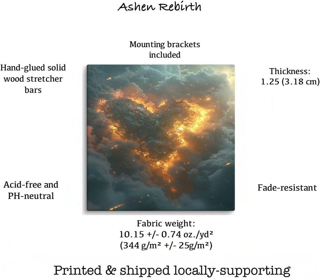 Ashen of Rebirth Canvas Wall Art - Abstract Fire Sky Wall Decor, Modern Canvas Art Bedroom Office