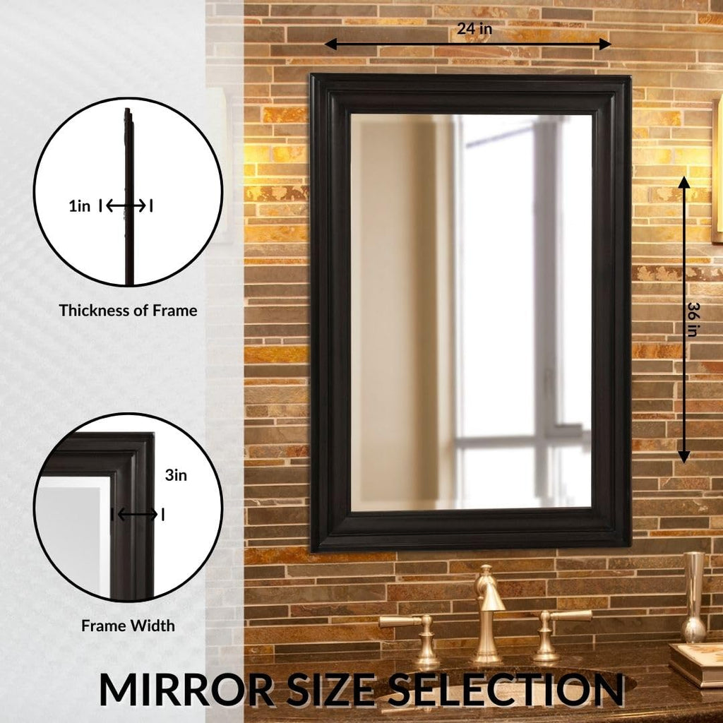 George Rectangular Matte Black Wall Mirror, Rectangle Hanging Wood Framed