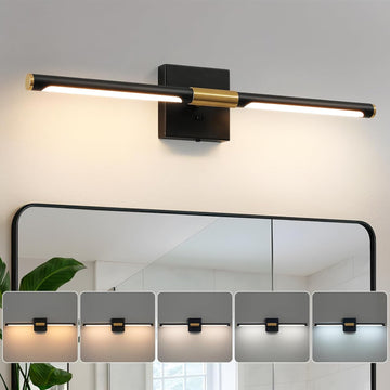 Black Gold Vanity Light , 24 inch 5CCT 360° Rotatable Bathroom Light Fixture Over Mirror Dimmable LED Vanity Lighting