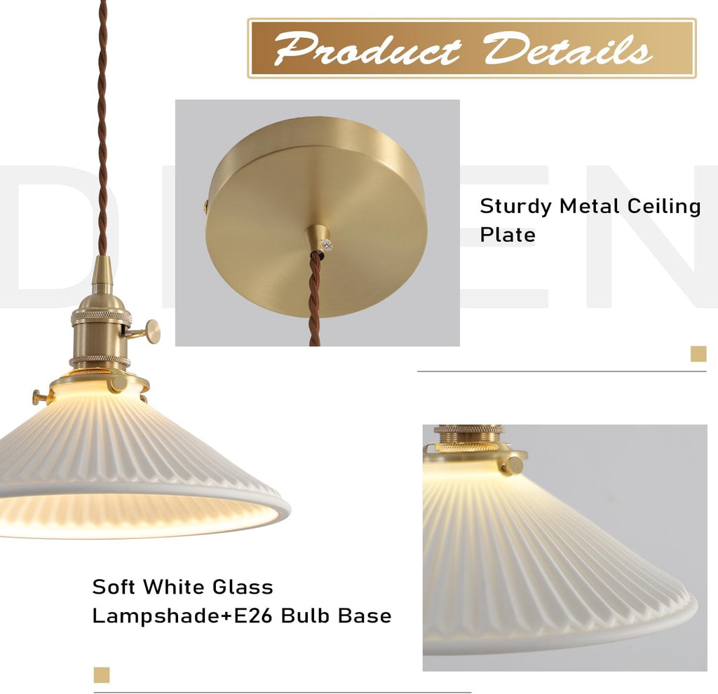 Pendant Light 2-Pack, Gold & Ceramic Shade for Kitchen Island, 8.7" | White ceramic shade, kitchen island dining
