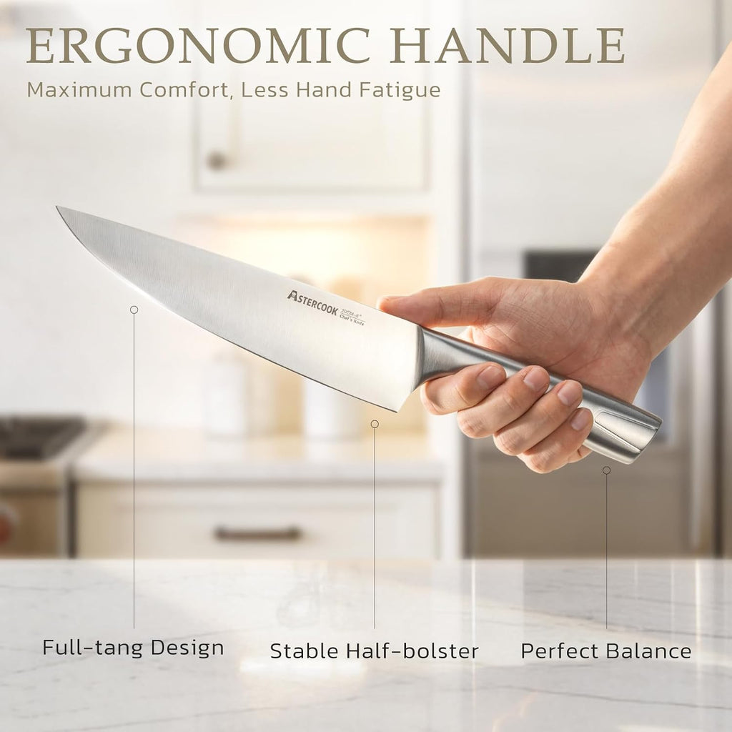 Knife Set, Kitchen Knives Set with Block and Sharpener Full Tang 15 Pcs Stainless Steel Knives, Dishwasher Safe Knife