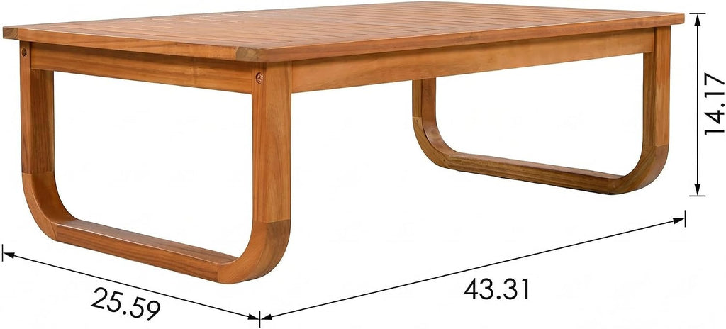 Outdoor 4-Piece Acacia Wood Conversation Set - Patio 2-Seat Loveseat Sofa w/Cushion, 2 Armchair and Square Coffee