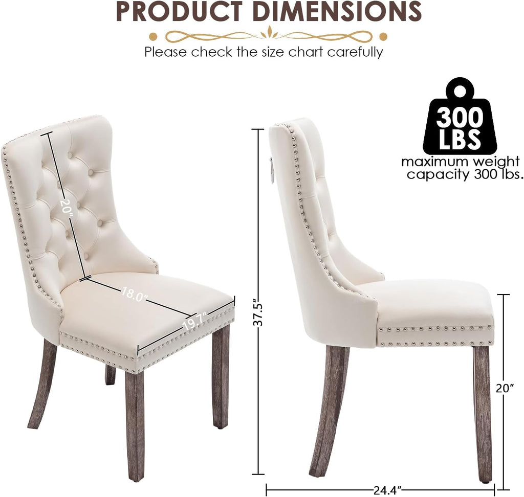 Velvet Dining Chairs Set of 4, Upholstered Dining Room Chairs with Ring Pull Trim and Button Back