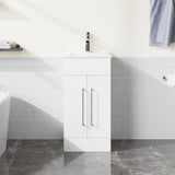 16-Inch Freestanding Bathroom Vanity with Sink – Modern Small-Space Cabinet with White Drop-In Sink and Double Doors