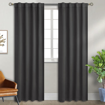 Dark Grey 84 Inch Blackout Curtains, 2 Window Panels