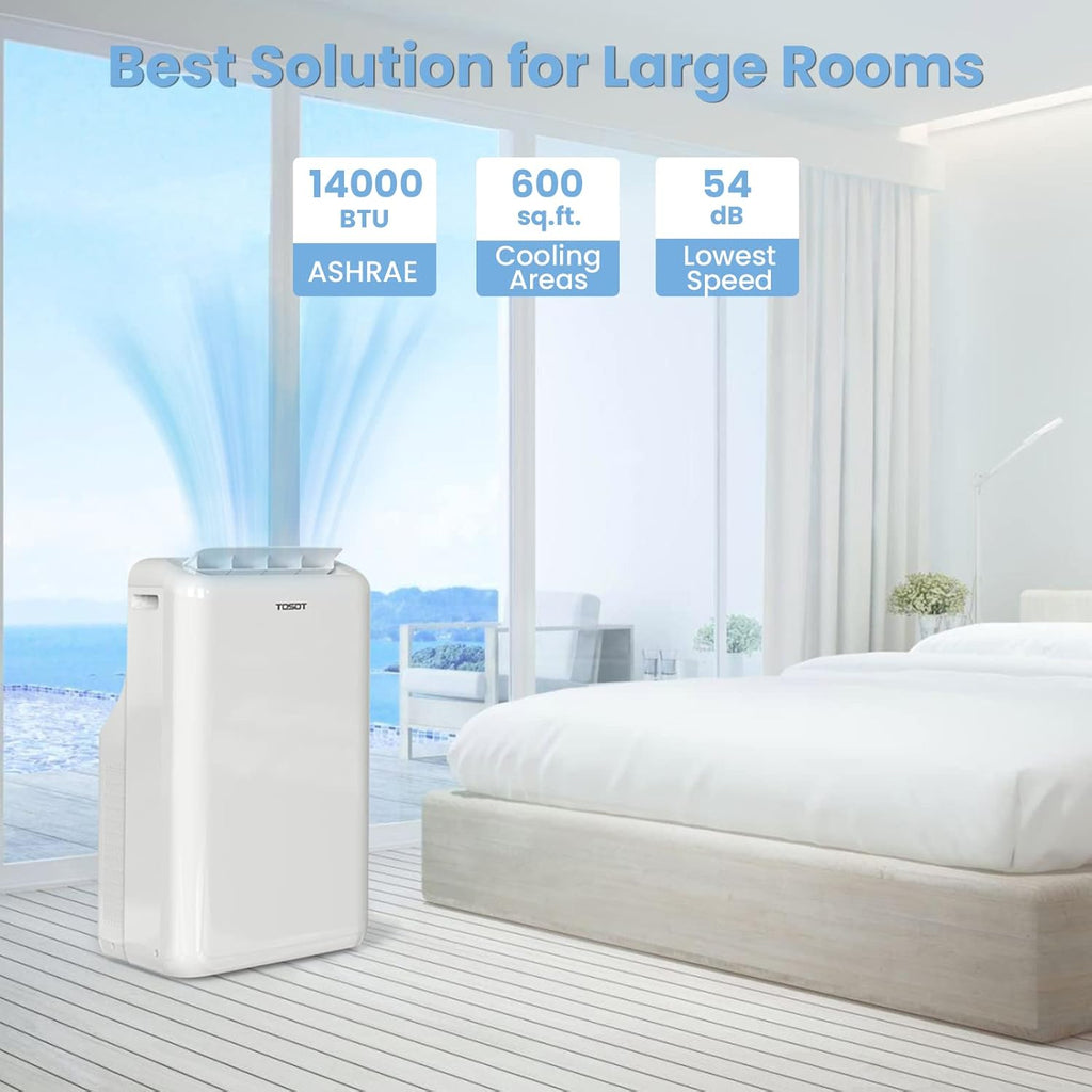14,000BTU (9,600 BTU SACC) Smart WiFi Portable Air Conditioner with Heater, Powerful Cooling Auto Swing, Dehumidifier