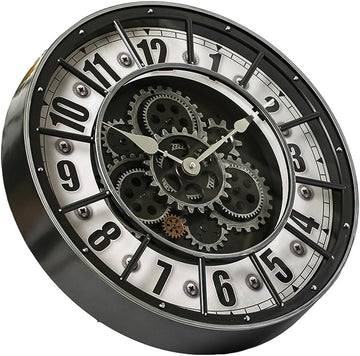 18 Inch Wall Clock with Moving Gears, Oversized Large Industrial Steampunk Decoration, Antique Metal Big Numeral Wall Clocks for Kitchen...