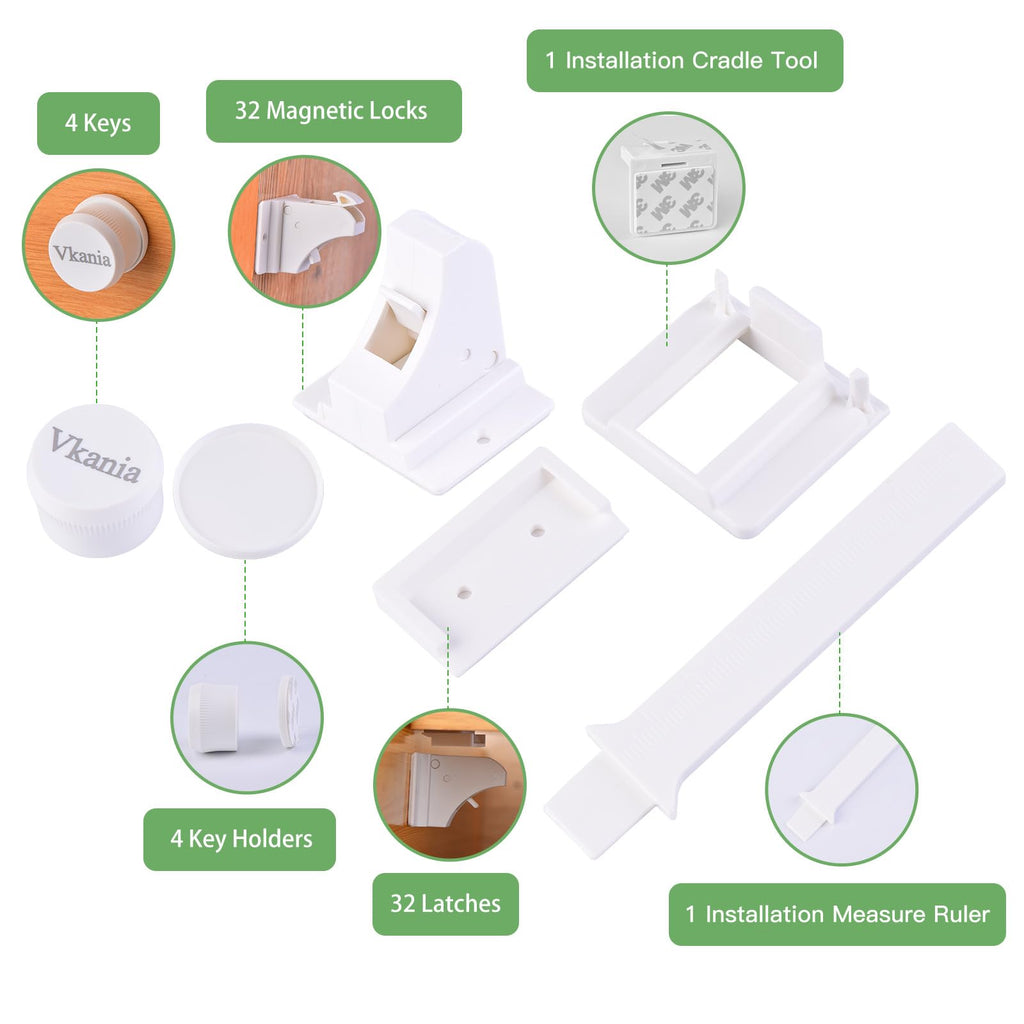 32 Pack Magnetic Cabinet Locks Child Safety