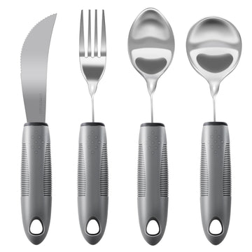 Bendable Adaptive Utensils, 4-Piece Heavy Duty, Stainless Steel Fork, Knife, and Spoon Adaptive Utensils Enhanced