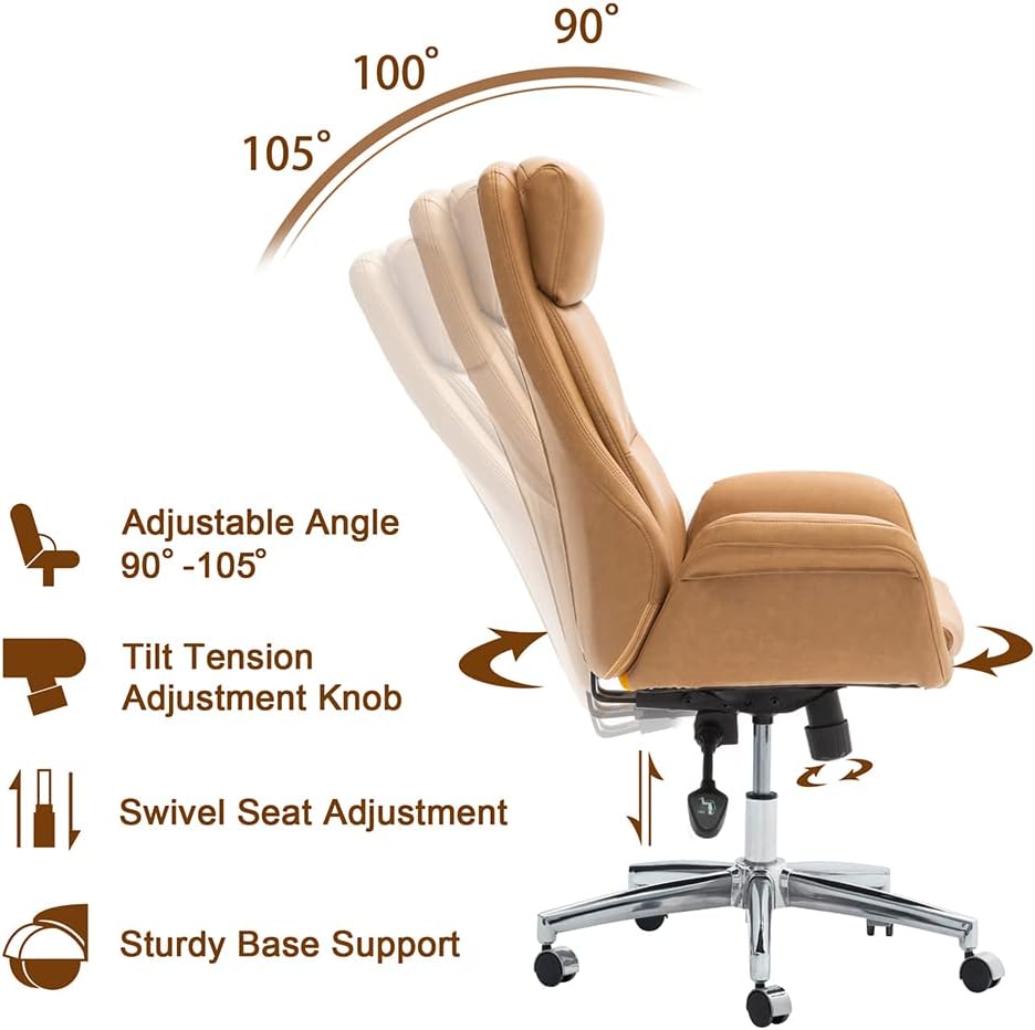 Modern Executive, High Back PU Leather Ergonomic Computer Desk Chair, Adjustable Height Swivel Office Task Chair with