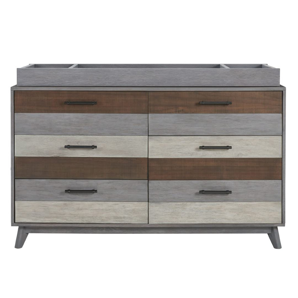 Premium Changing Topper for 6-Drawer Dresser, Wire Brush Multi-Tone Gray Finish